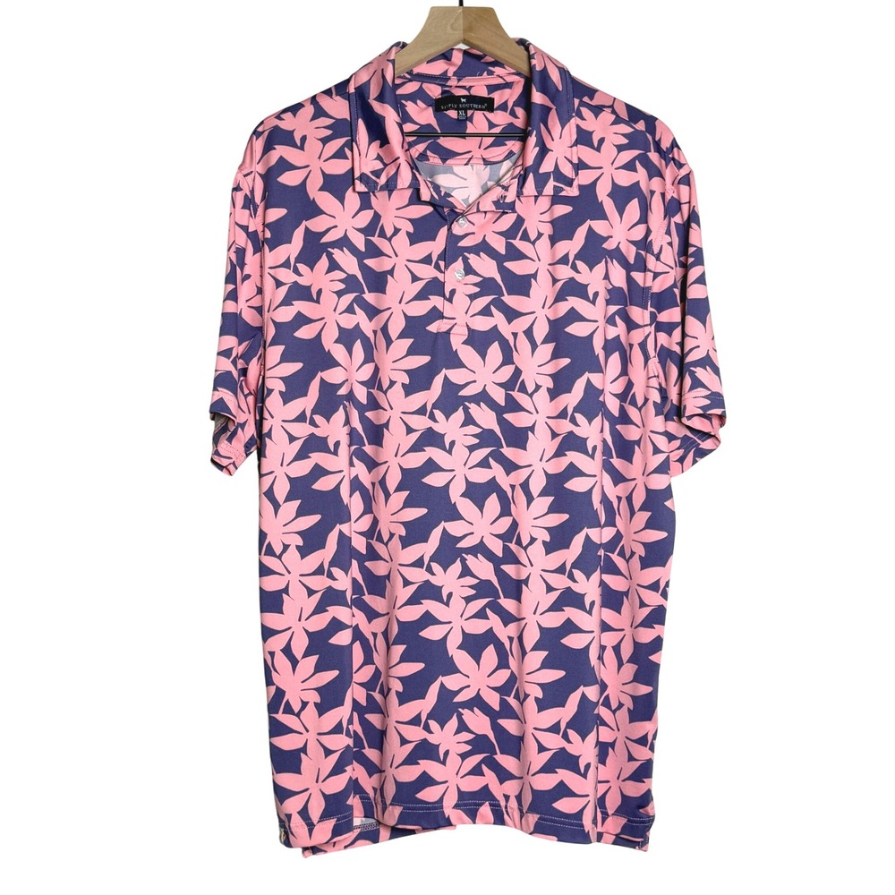 Simply‎ Southern Mens Polo Shirt XL Pink Purple Floral
